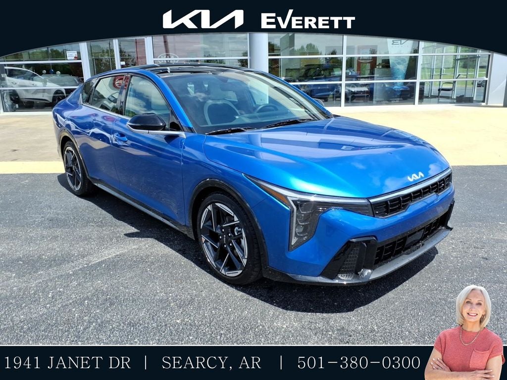 2026 Kia K4 GT-Line in Wave Blue — front three-quarter view