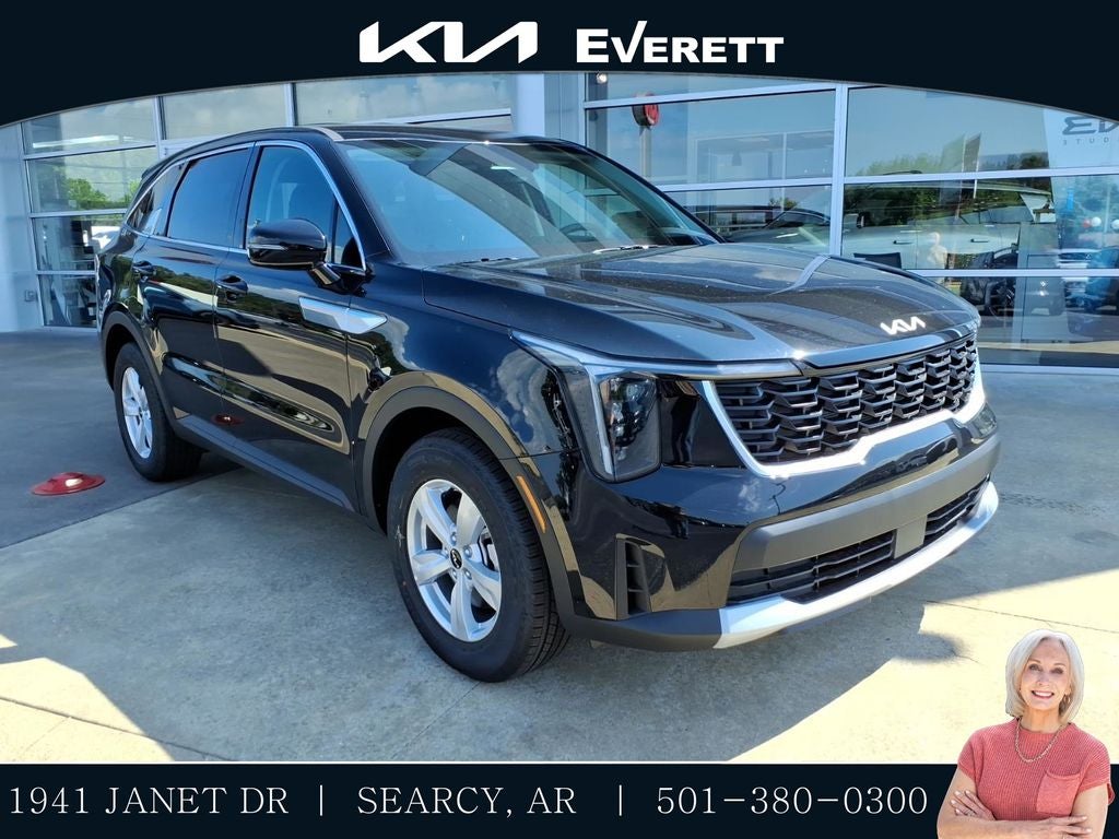 2026 Kia Sorento LX in Ebony Black — front three-quarter view