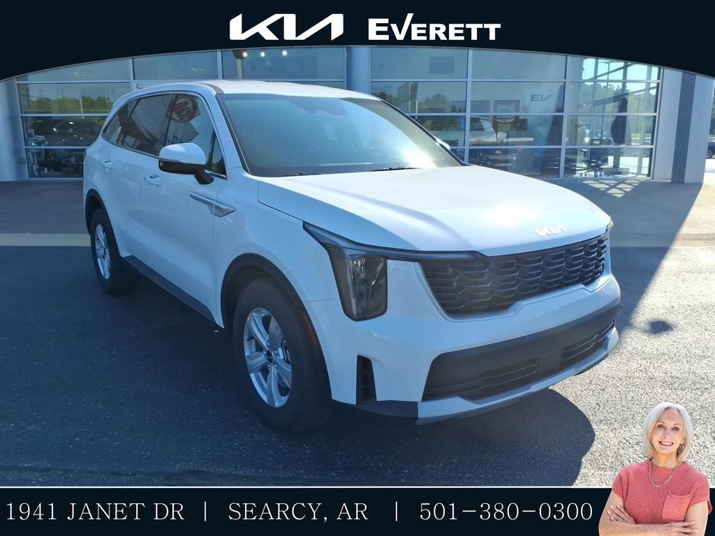 2026 Kia Sorento LX in White Pearl — front three-quarter view