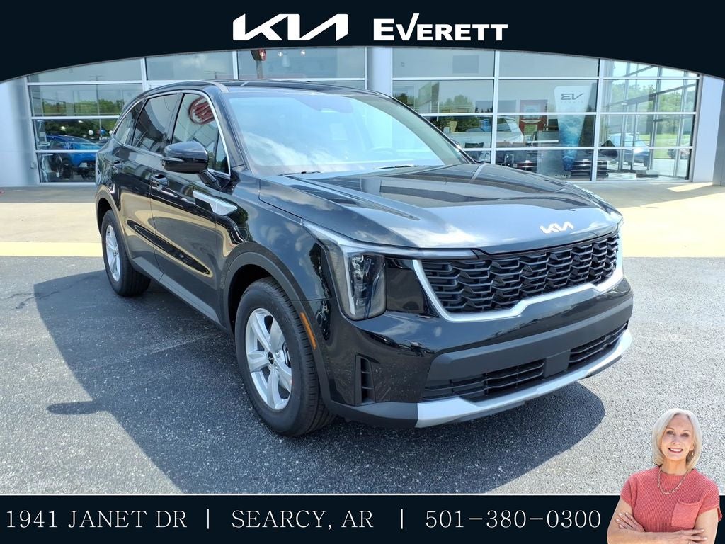 2026 Kia Sorento LX in Ebony Black — front three-quarter view