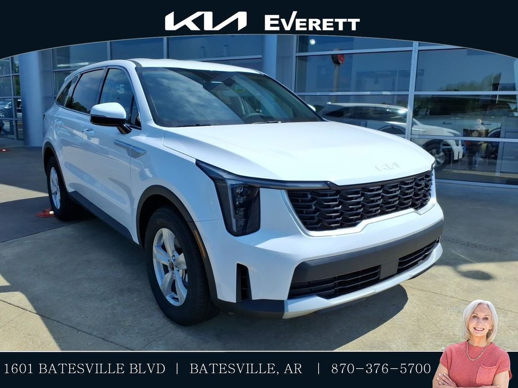 2026 Kia Sorento LX in White Pearl — front three-quarter view