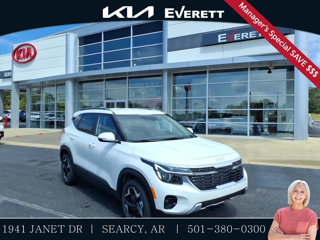 2026 Kia Seltos S in Snow White Pearl — front three-quarter view